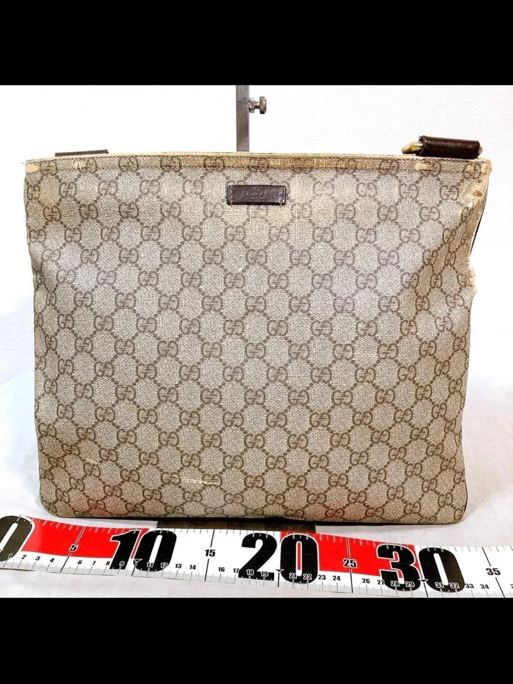 Gucci Beige GG Canvas Crossbody Messenger Bag with Brown Strap